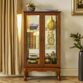 Curio Cabinet Lighted Curio Diapaly Cabinet with Adjustable Shelves and Mirrored Back Panel, Tempered Glass Doors (Oak, 3 Tier)