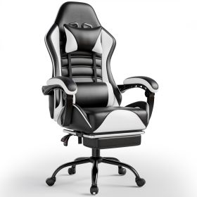 Ergonomic Gaming Chair for Adults, Comfortable Computer Chair for Heavy People, Adjustable Height Office Desk Chair with Wheels (Color: White)